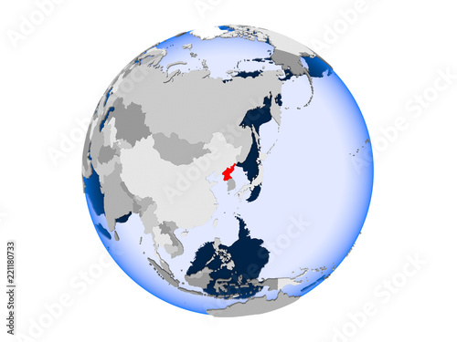North Korea on globe isolated