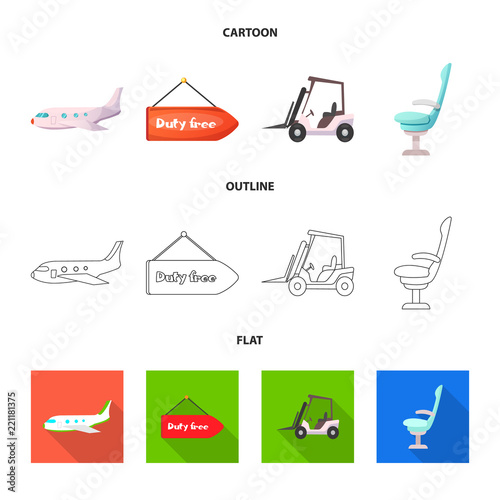 Vector illustration of airport and airplane logo. Set of airport and plane stock symbol for web.