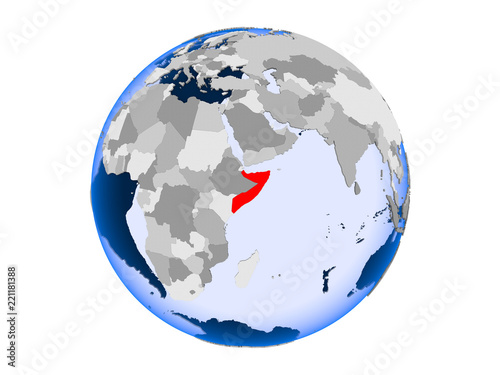 Somalia on globe isolated
