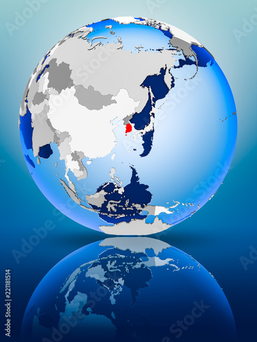 South Korea on globe