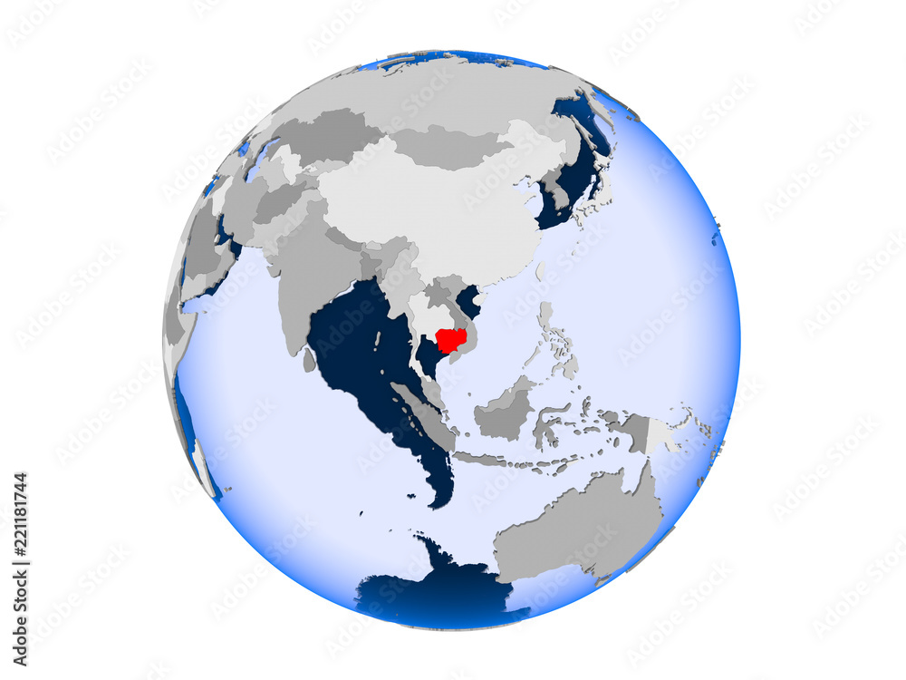Cambodia on globe isolated