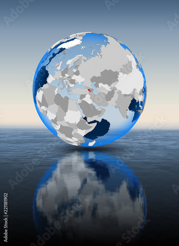 Armenia on globe in water