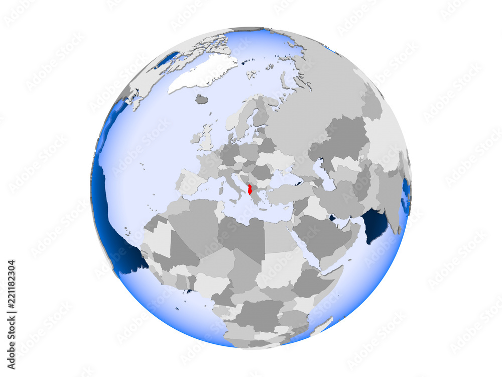 Albania on globe isolated