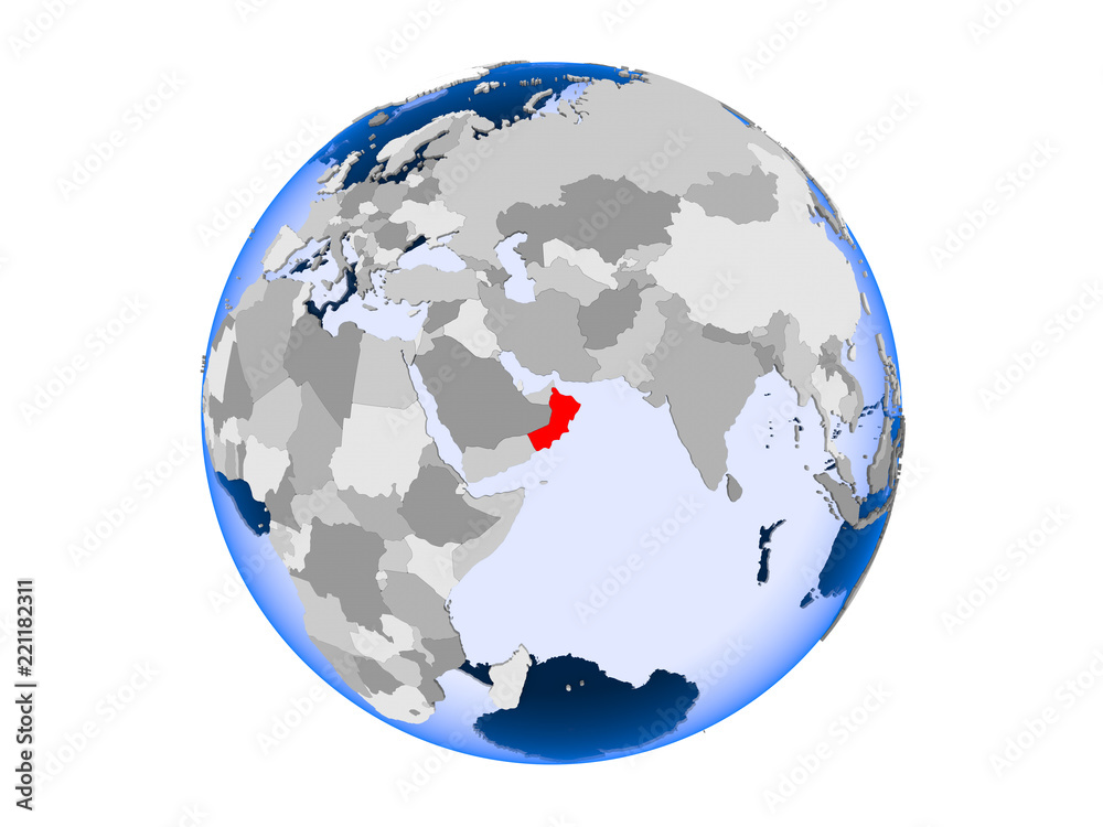 Obraz premium Oman on globe isolated