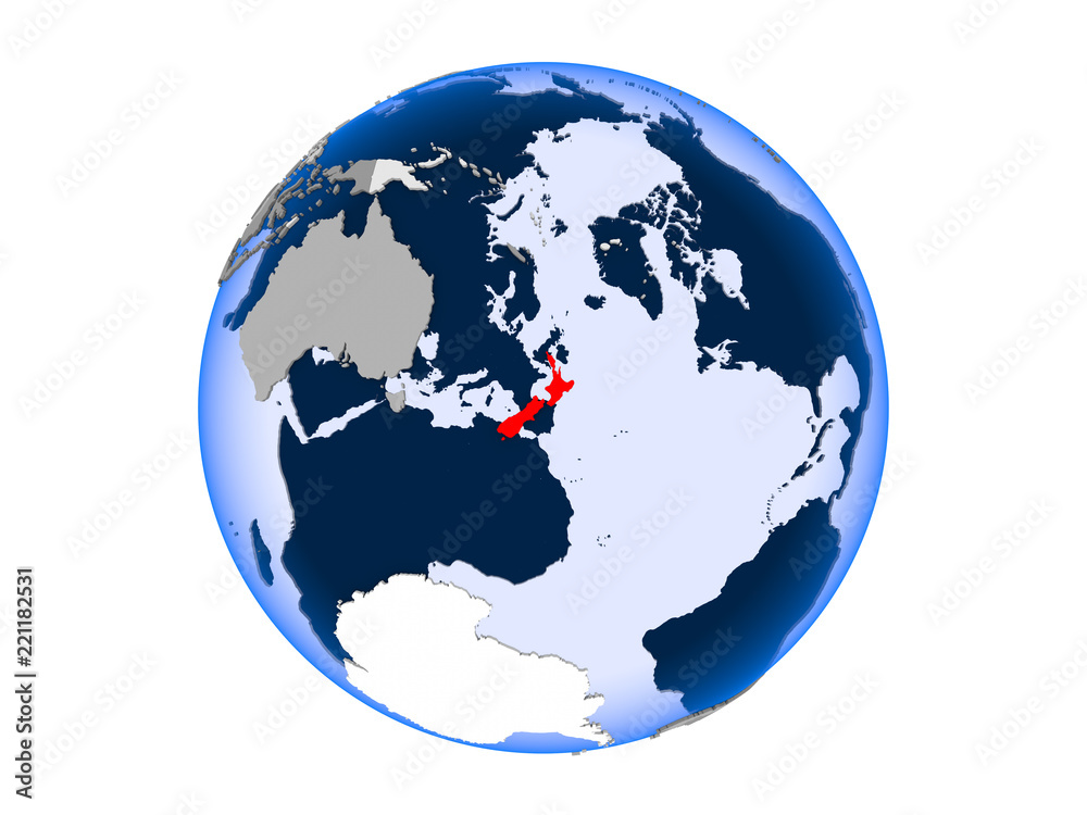 New Zealand on globe isolated