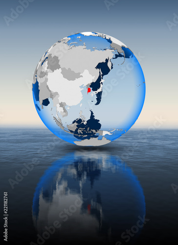 South Korea on globe in water