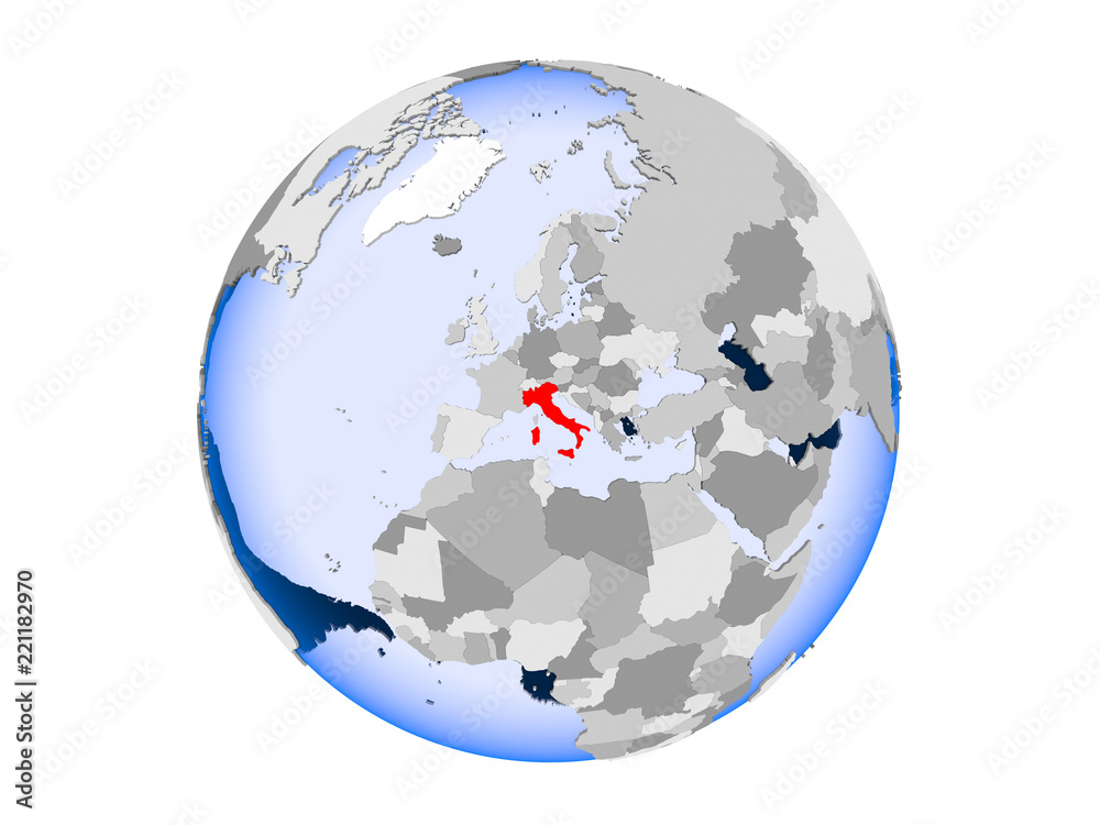 Italy on globe isolated