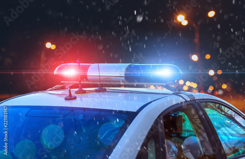Canvas Print police car on the street close up