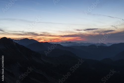 Burning sky over mountains during sunset