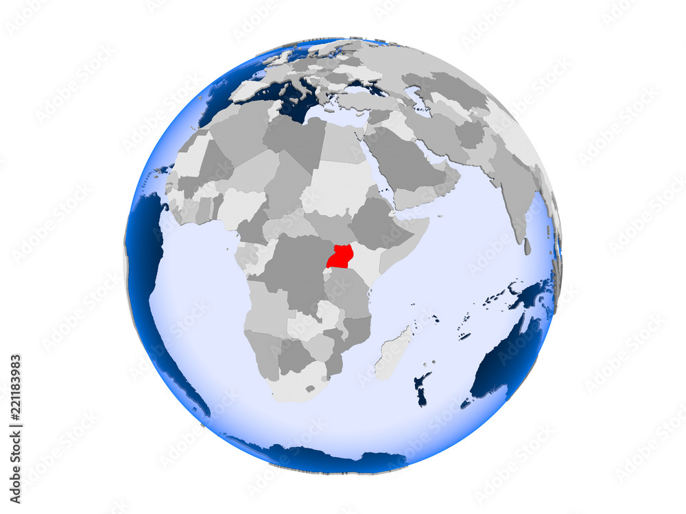 Uganda on globe isolated