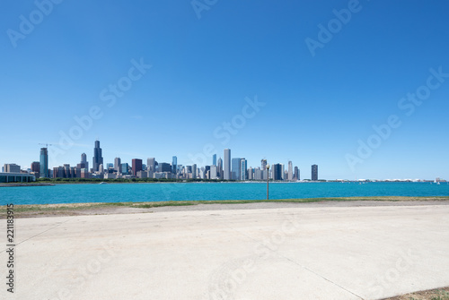 empty ground with modern cityscape in chicago © zhu difeng