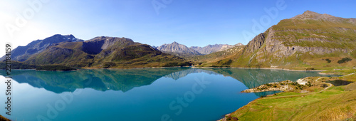 panoramic view of the wonderful lake of Mont Cenis, in Savoie, in the French Alps
