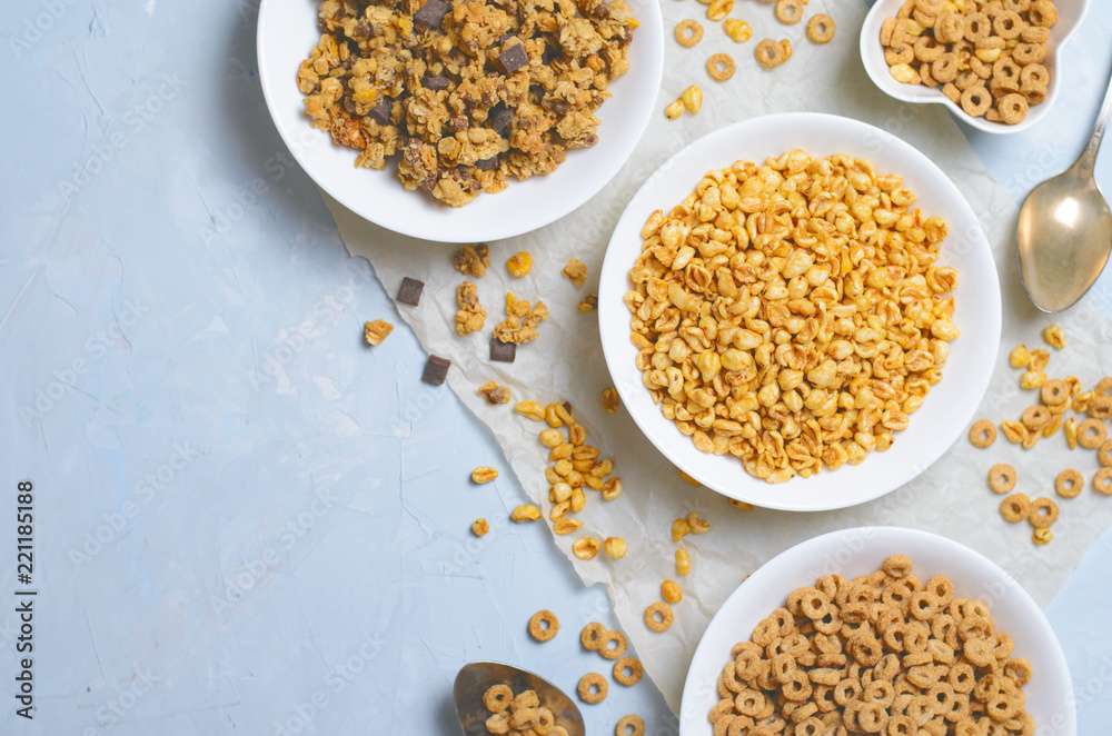 Different Kinds of Cereals, Quick Breakfast, Healthy Snacks Different Kinds of Cereals, Quick Breakfast, Healthy Snacks