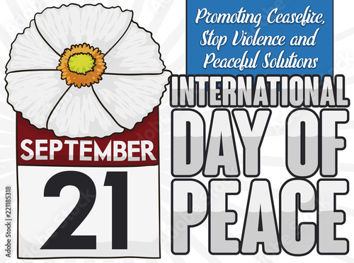 White Poppy, Calendar and some Precepts for Day of Peace, Vector Illustration