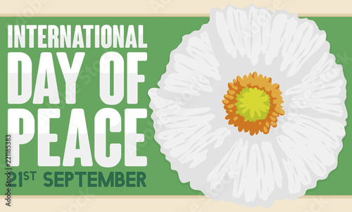 White Poppy over Label to Celebrate International Day of Peace, Vector Illustration