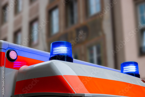 Ambulance car with blue flashlights