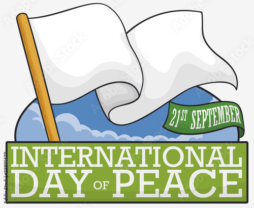 Waving Flag with Sky View for International Day of Peace, Vector Illustration