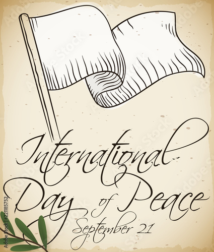 White Flag in Hand Drawn Style for Day of Peace, Vector Illustration