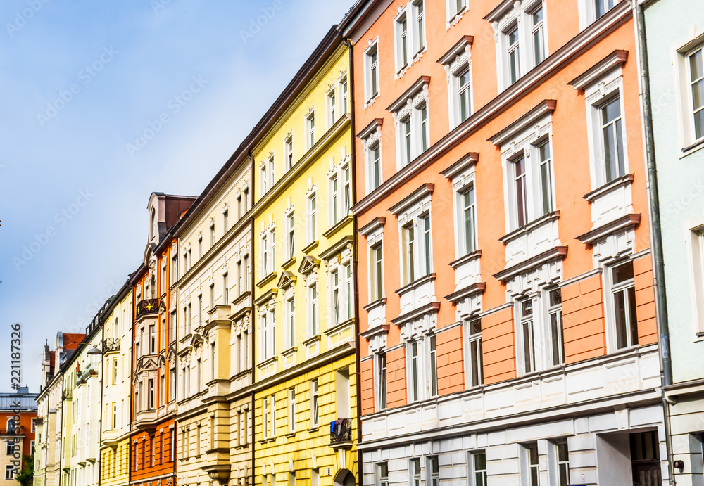Colorful buildings in the quarter of Haidhausen in Munich - Germany