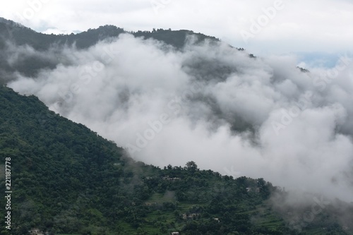 clouds in mountains in landscape
