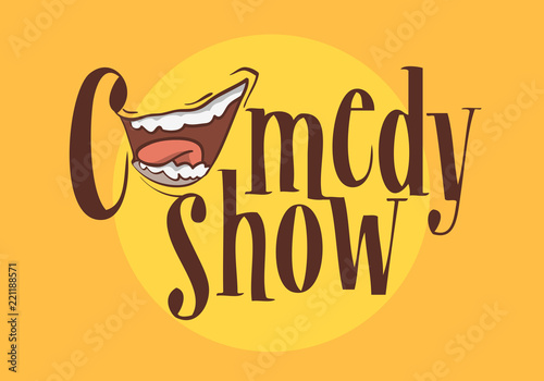 Comedy Show Logo With A Smiling Laughing Mouth Vector Image.