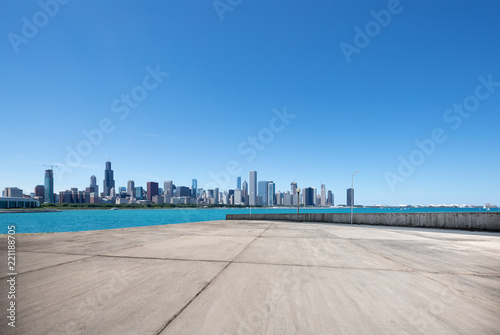 empty ground with modern cityscape in chicago