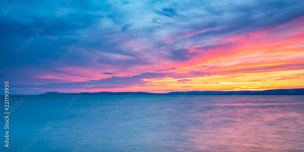 Colorful sunset over lake Balaton