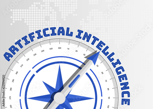Artificial Intelligence (AI) concept with compass pointing towards text