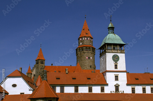 Medieval Castle "Bouzov" a background of the blue sky. Located in the South Moravia region in Czech republic, Europe. Tourism in Europe.