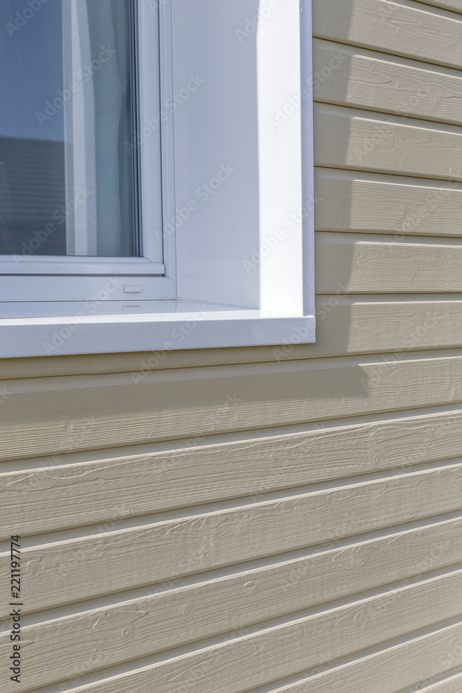 house insulation. View of finish house Wall and windows construction with insulating wood cladding house insulation. View of finish house Wall and windows construction with insulating wood cladding