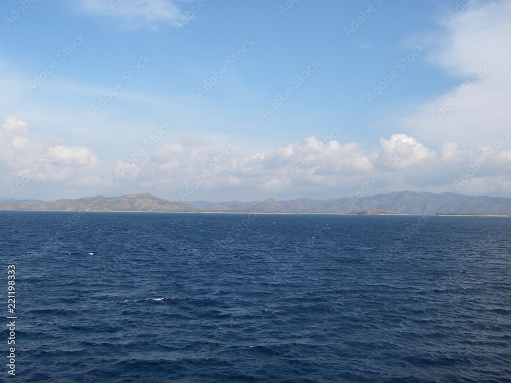 VView on the blue sea and ocean from a boat