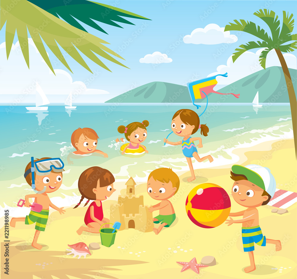 Vector illustration with children and summer background