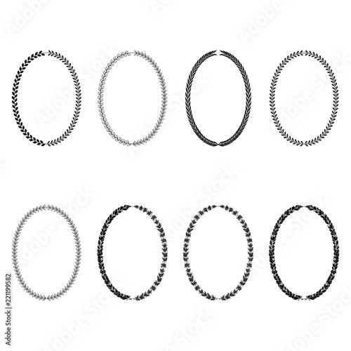 Set of vector oval heraldic wreaths of olive