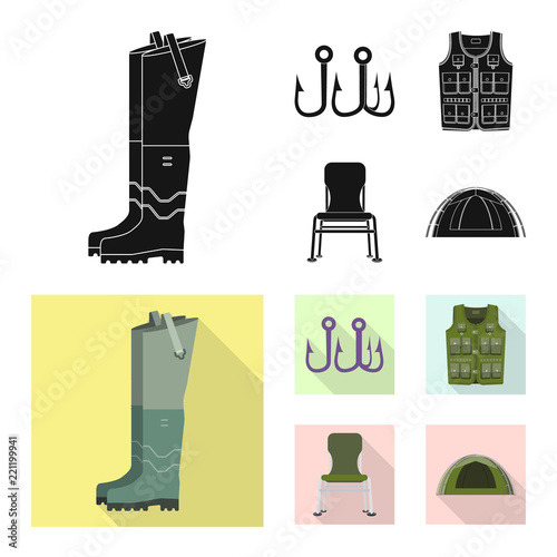 Isolated object of fish and fishing logo. Collection of fish and equipment stock vector illustration.