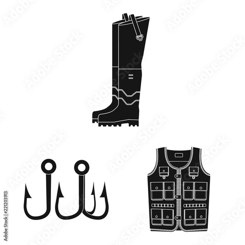 Vector design of fish and fishing symbol. Collection of fish and equipment vector icon for stock.