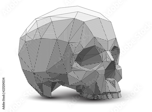Vector low poly style line-art skull illustration. Polygonal 3d drawing.