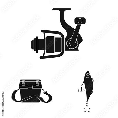 Vector illustration of fish and fishing logo. Collection of fish and equipment stock vector illustration.