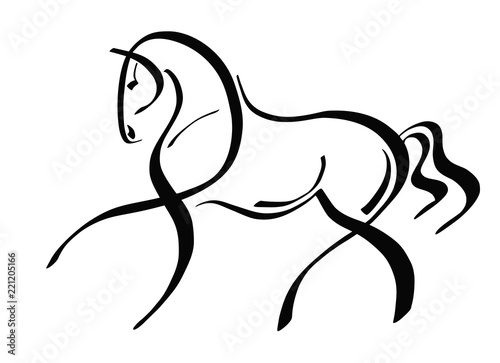 A logo of a trotting horse.