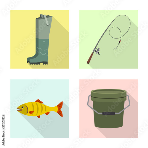 Vector illustration of fish and fishing symbol. Collection of fish and equipment vector icon for stock.