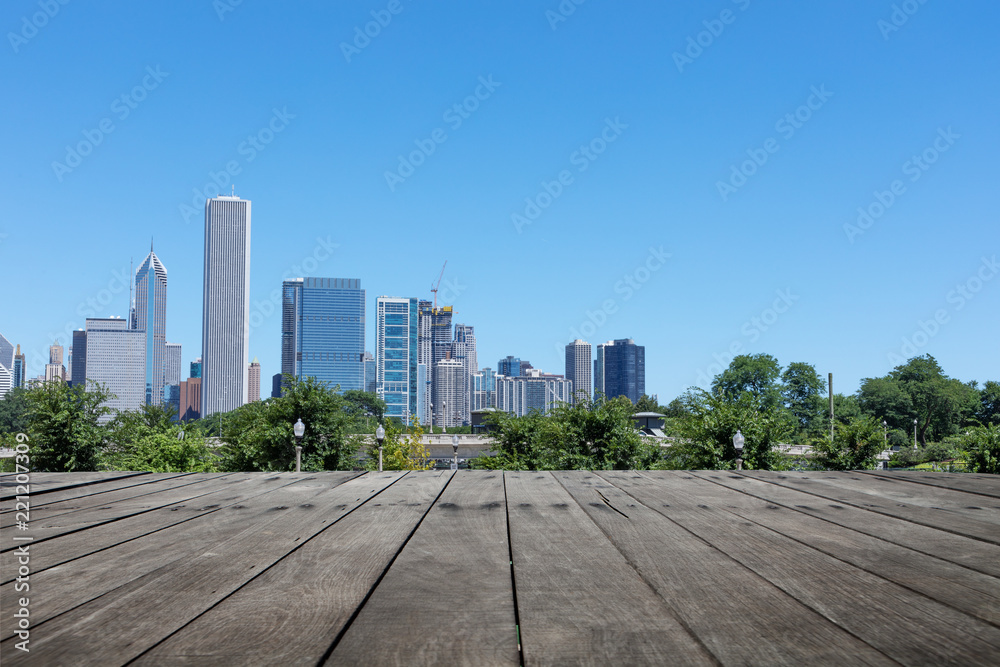 empty ground with modern cityscape in chicago