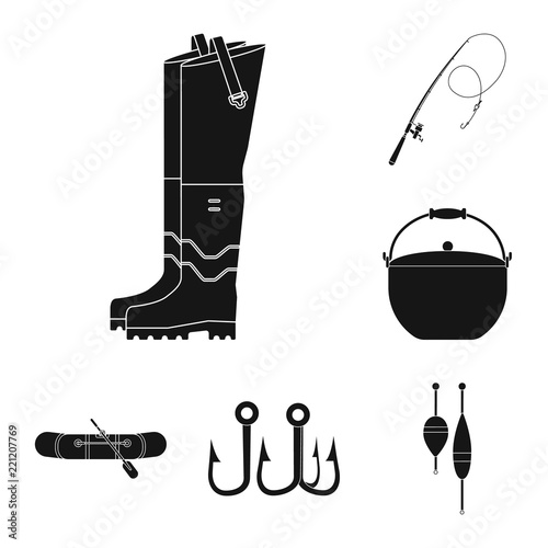Isolated object of fish and fishing sign. Set of fish and equipment stock symbol for web.