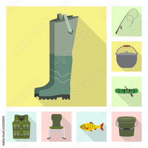 Isolated object of fish and fishing icon. Set of fish and equipment vector icon for stock.