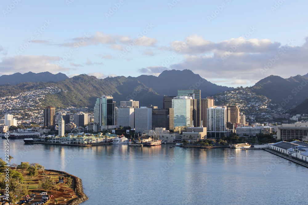 downtown oahu hawaii skyline from across the water 