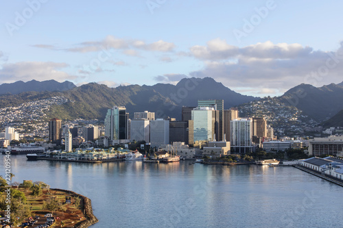 downtown oahu hawaii skyline from across the water 