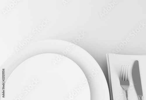 3d Fork and knife with empty plate