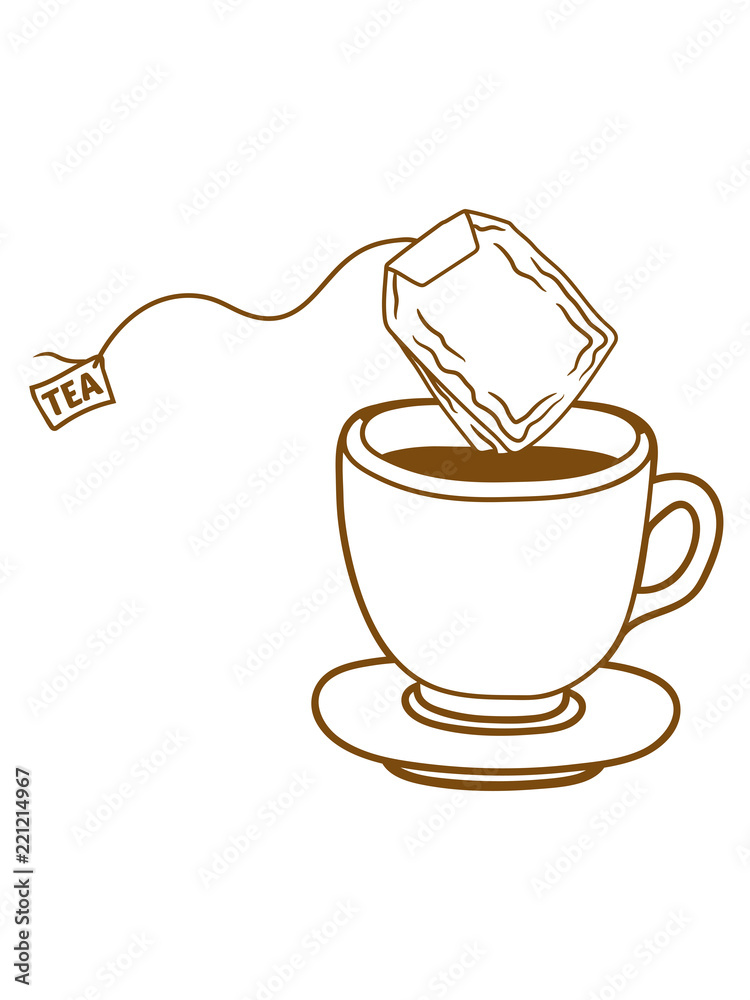 tasse beutel teebeutel glas tee kanne kaffee trinken durst kochen getränk  schwarztee café lecker comic cartoon clipart Stock Illustration | Adobe  Stock
