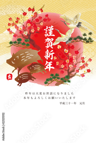 2019亥 日の丸 ハガキ 文字