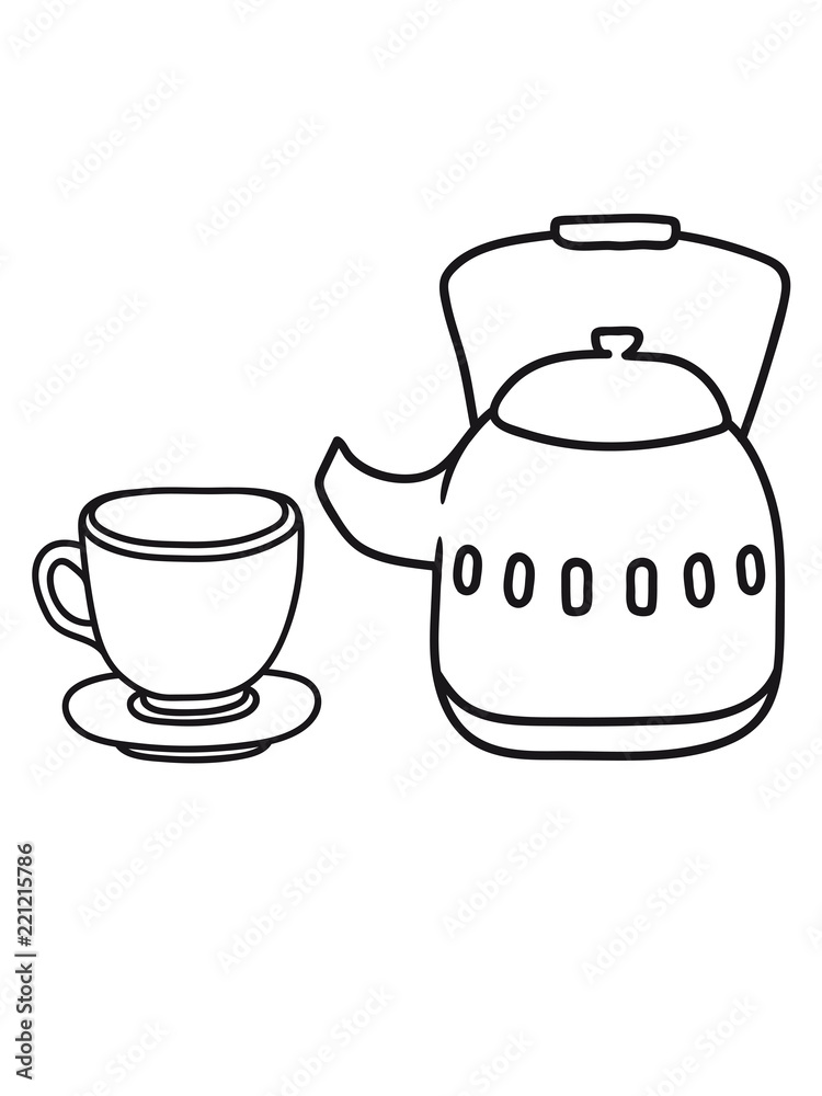 servieren glas tasse tee kanne kaffee trinken durst kochen getränk  schwarztee café lecker comic cartoon clipart Stock Illustration | Adobe  Stock