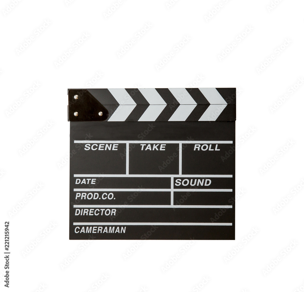 Movie clapper isolated on white.Shown slate board. use the colors white and black.Realistic movie clapperboard. Clapper board isolated on white with clipping path included