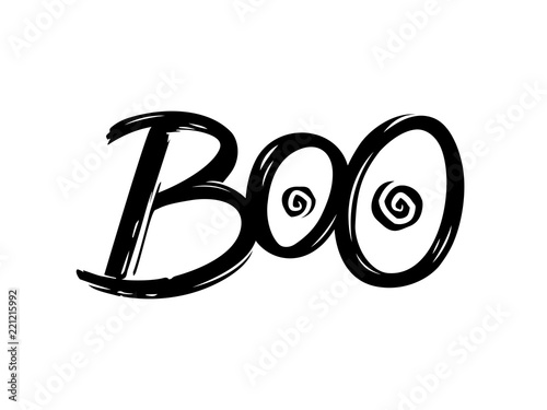 Boo text logo concept. Hand drawn lettering for Halloween print design. Vector illustration.